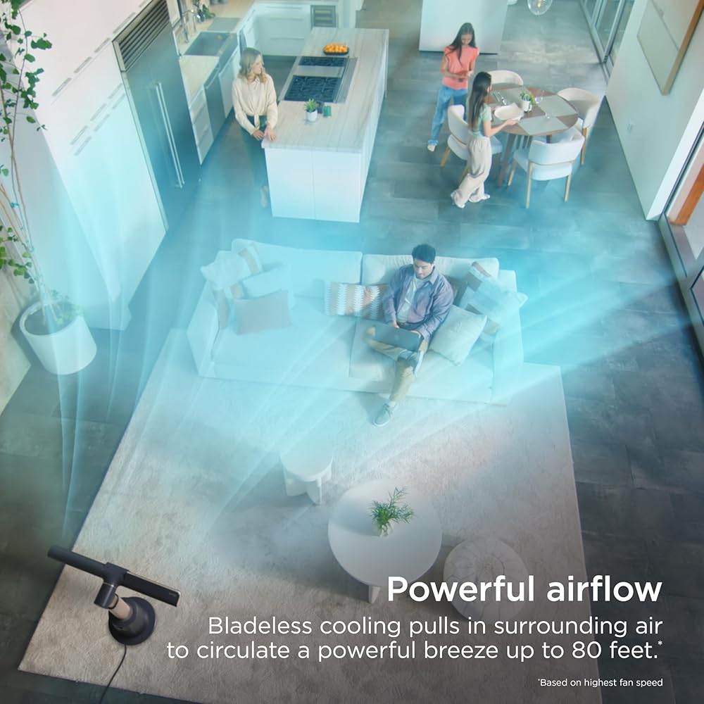 Shark TurboBlade Fan—Ultra-customizable bladeless tower fan, pivots, twists, oscillates 180°, circulates and propels air, 10 noise levels + 10 speeds, easy to clean, charcoal, TF202S