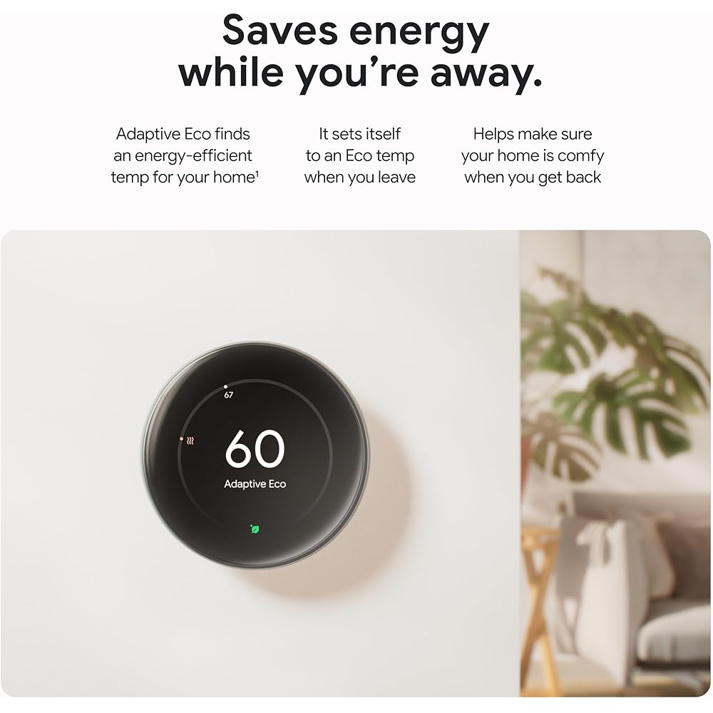 Google Nest Learning Thermostat (4th Gen, 2024) with Nest Temperature Sensor - Energy Saving Smart Thermostat - Works with Alexa, Apple HomeKit and Google Home App - Polished Obsidian -