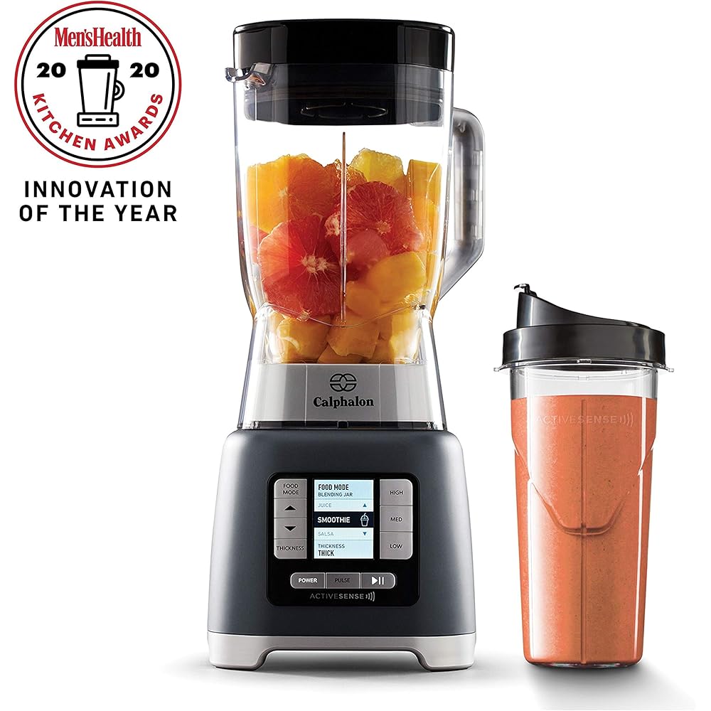 Calphalon Blender, 24-Oz Portable Blend-n-Go Smoothie Cup, ActiveSense 1200-Watt Motor, Dark Stainless Steel: Home & Kitchen