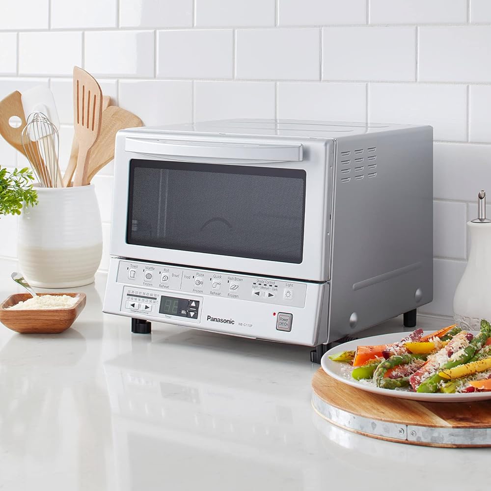 Panasonic FlashXpress Toaster Oven Countertop, 4-Slice Compact Size with Double Infrared Heating, 6 Auto Cook Options and Precise Temperature Control, 1300W - NB-G110P (Silver): Home & Kitchen