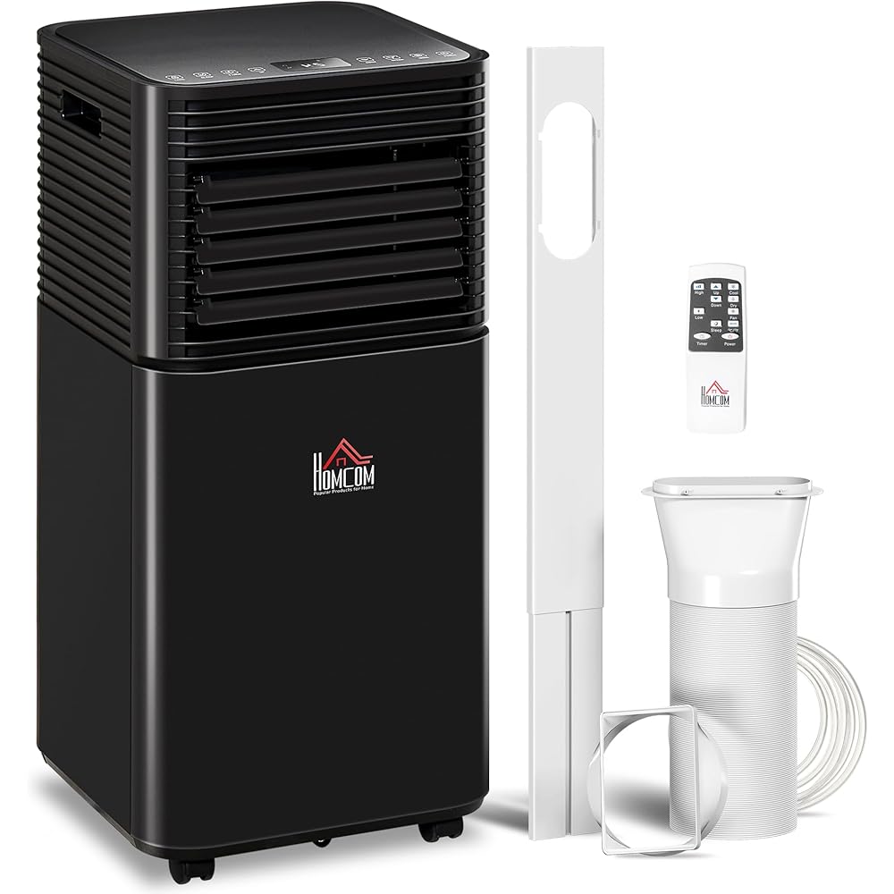 HOMCOM 10000 BTU Portable Air Conditioner for Rooms up to 441 Sq.Ft., 3-in-1 Mobile AC Unit with Dehumidifier, Cooling Fan, Sleep, Remote, 24H Timer, Auto Off, Window Installation Kit, Black : Home & Kitchen