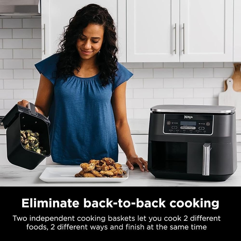 Ninja DZ201 Foodi 8 Quart 6-in-1 DualZone 2-Basket Air Fryer with 2 Independent Frying Baskets, Match Cook & Smart Finish to Roast, Broil, Dehydrate & More for Quick, Easy Meals, Grey : Home & Kitchen