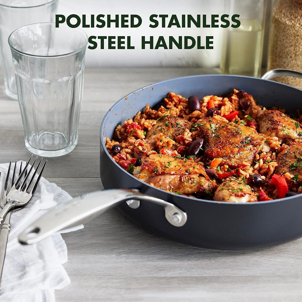 GreenPan Valencia Pro Hard Anodized Healthy Ceramic Nonstick 4.5QT Saute Pan Jumbo Cooker with Lid, PFAS-Free, Induction, Dishwasher Safe, Oven Safe, Gray: Home & Kitchen
