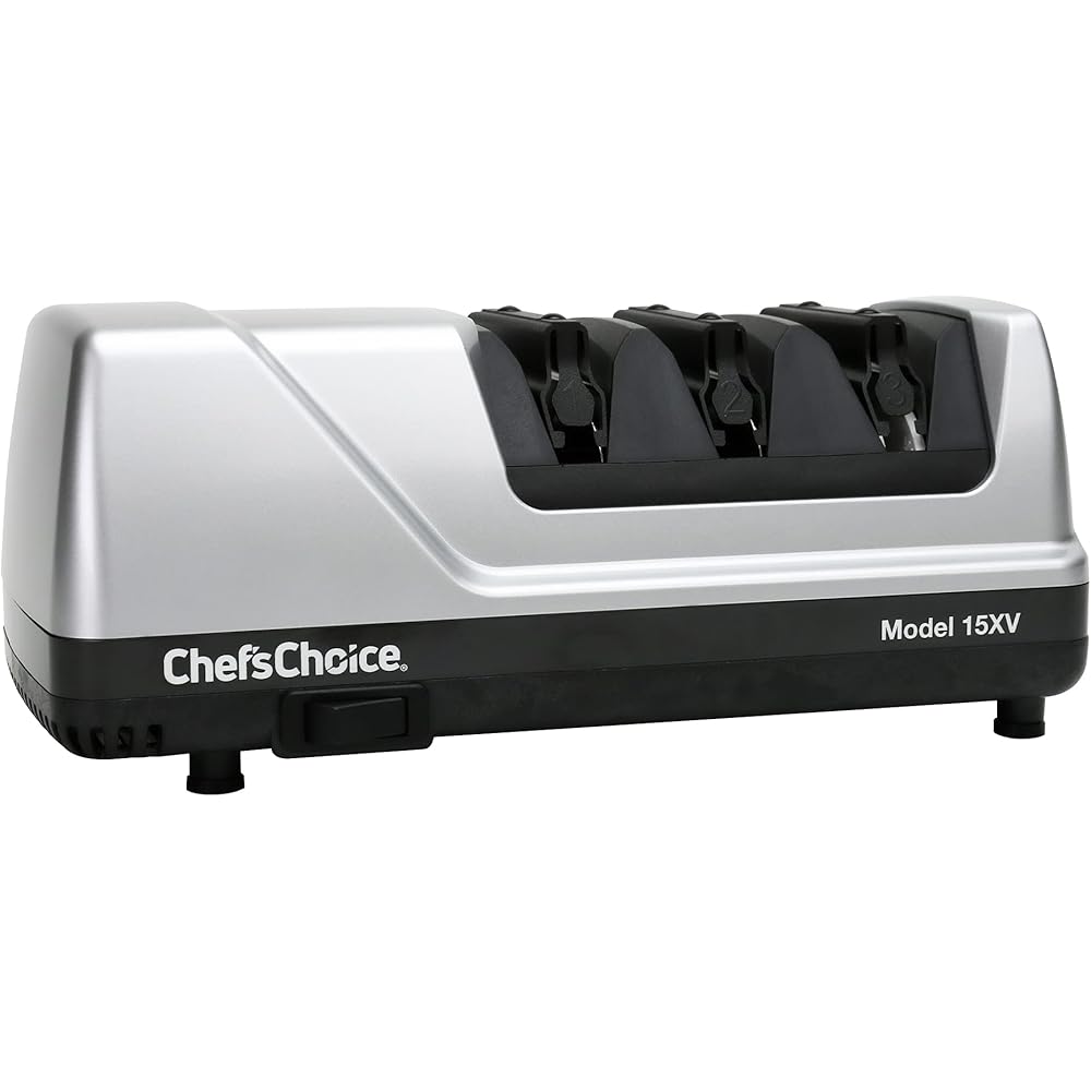 Chef'sChoice 15XV EdgeSelect Professional Electric Knife Sharpener with 100-Percent Diamond Abrasives and Precision Angle Guides for Straight Edge and Serrated Knives, 3-Stage, Gray: Chefs Choice Edge Select: Home & Kitchen