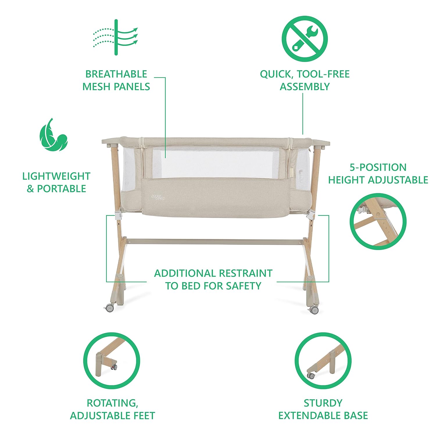 Evolur Stellar Bassinet and Bedside Sleeper, Beige : Baby