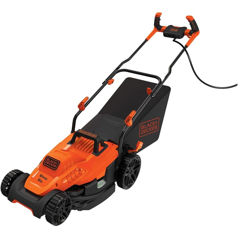 : BLACK+DECKER Electric Lawn Mower with Bike Handle, 15-Inch, 10-Amp, Corded (BEMW472BH) : Patio, Lawn & Garden
