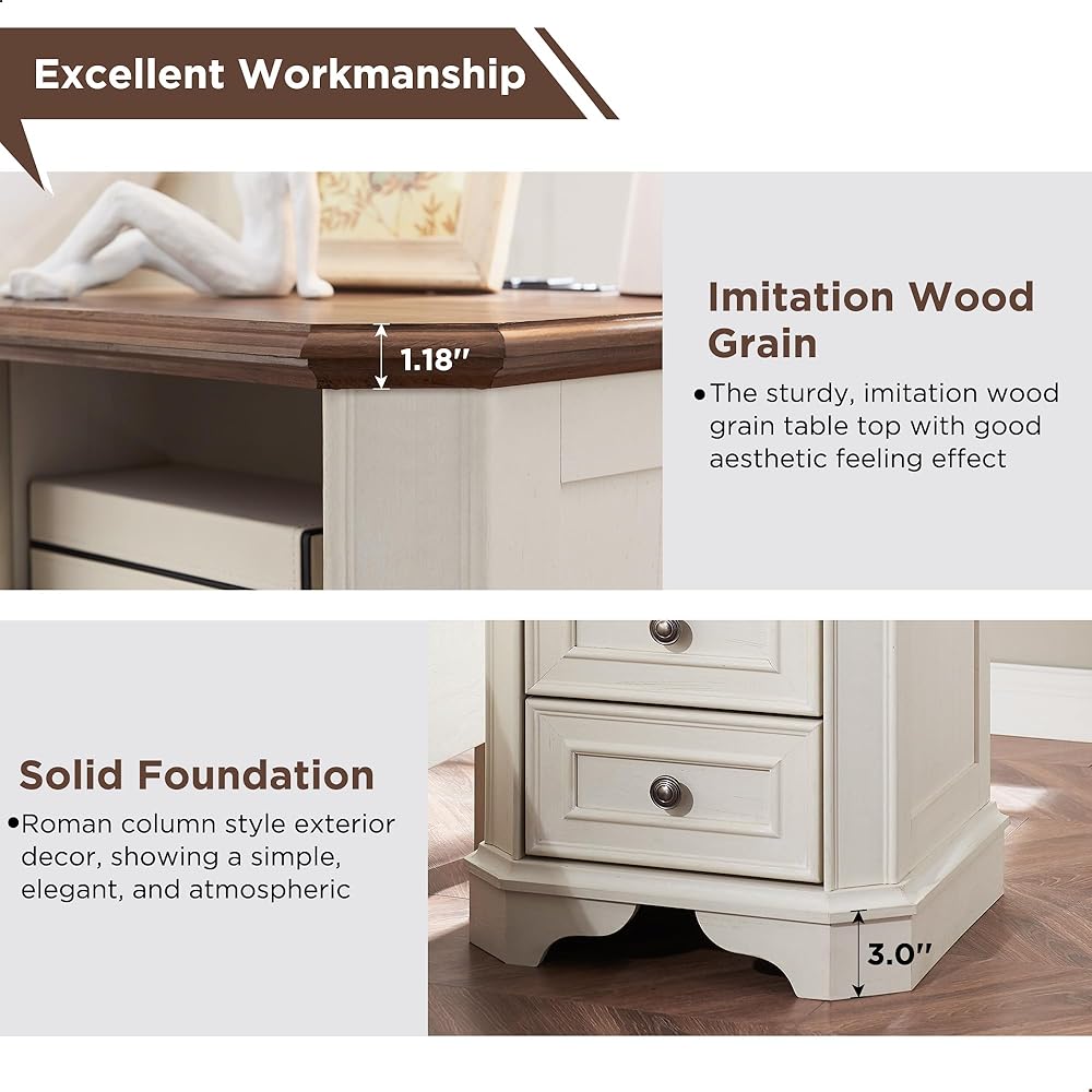 T4TREAM Farmhouse Nightstand with Charging Station, 18