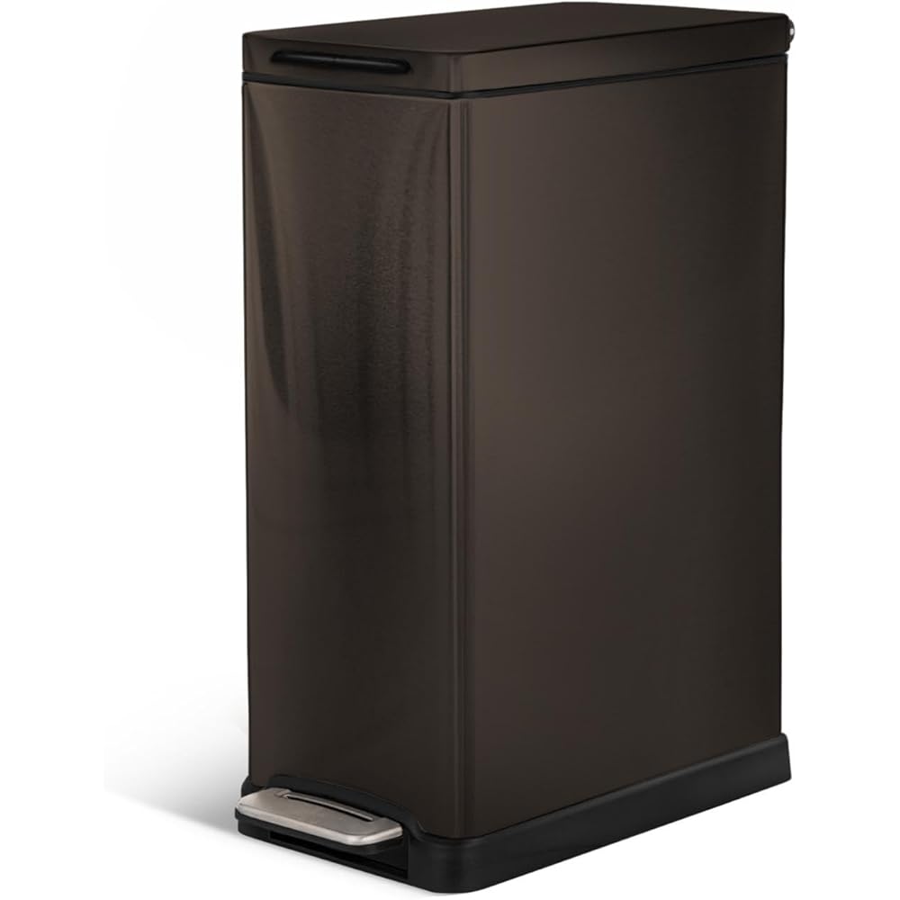 Home Zone Living 12 Gallon Slim Kitchen Trash Can with Soft Close Lid, Step Pedal, Bag Tuck Band, and Removable Liner, Stainless Steel, Black, 45 Liters : Home & Kitchen