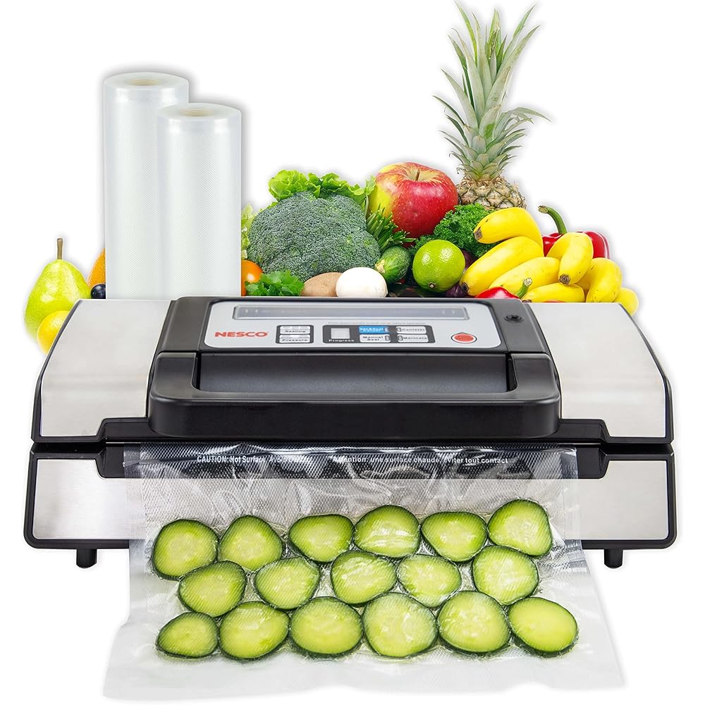 Nesco Deluxe Food VS-12 Vacuum Sealer, 130 Watts, Kit Bags & Viewing Lid, Compact, Silver: Home & Kitchen