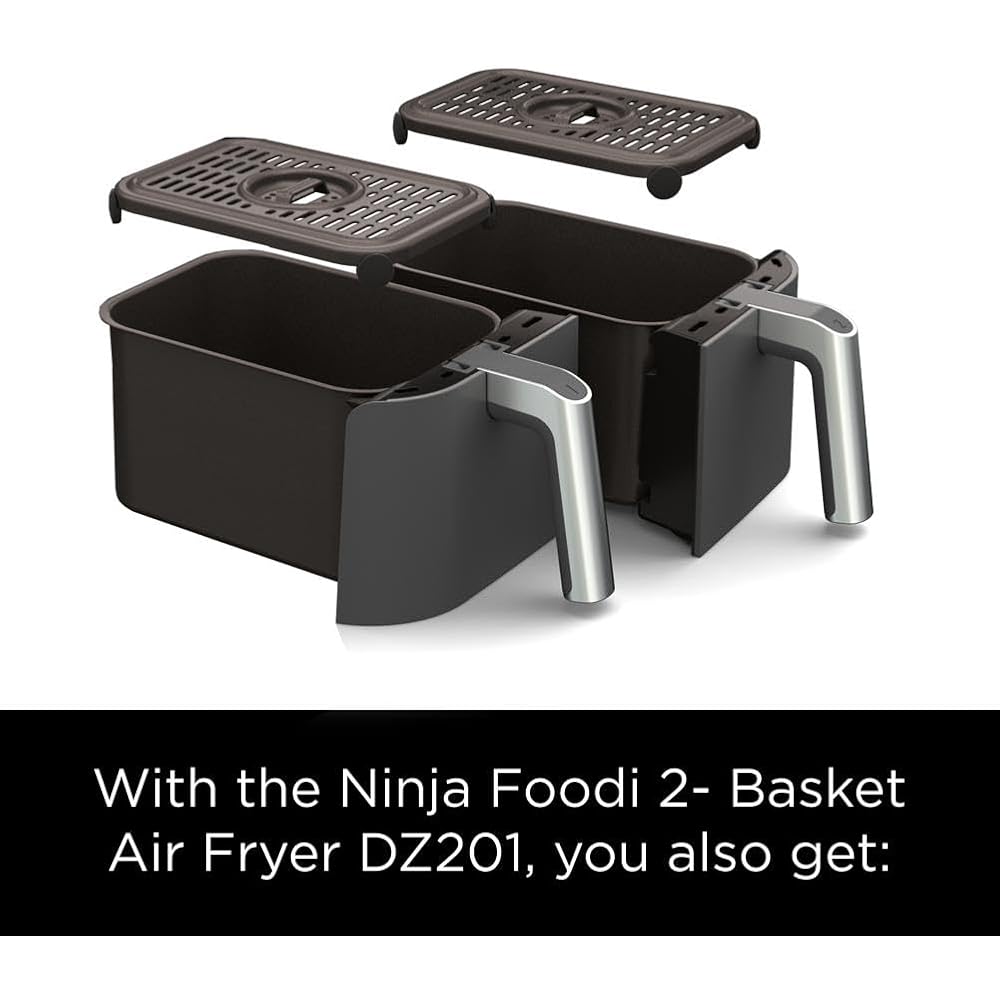 Ninja DZ201 Foodi 8 Quart 6-in-1 DualZone 2-Basket Air Fryer with 2 Independent Frying Baskets, Match Cook & Smart Finish to Roast, Broil, Dehydrate & More for Quick, Easy Meals, Grey : Home & Kitchen