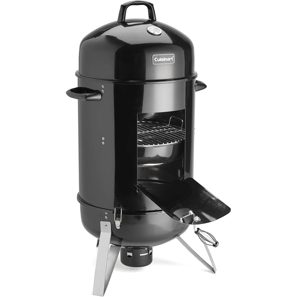 Cuisinart 18” Vertical Charcoal Smoker, Integrated Thermometer, Water Bowl and Dual Vents Perfect for Smoked Brisket, Chrome Plated Grates Smoker Grill for BBQ, Camping, Tailgates