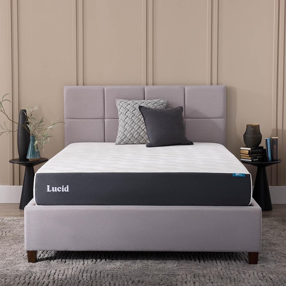 LUCID 10 Inch Memory Foam Mattress - Firm Feel - Infused with Bamboo Charcoal and Gel - Bed in a Box - Temperature Regulating - Pressure Relief - Breathable - Queen Size : Home & Kitchen