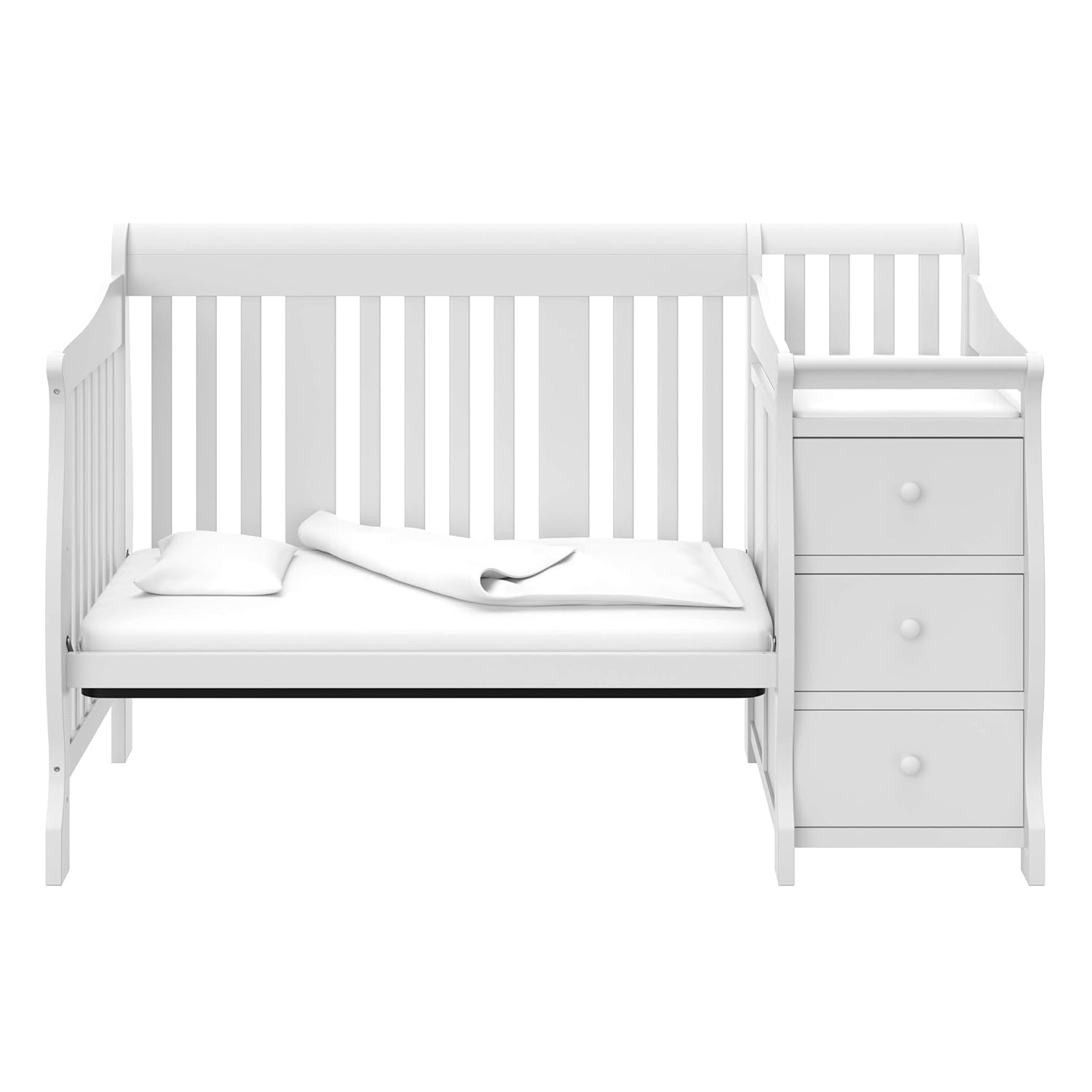 Storkcraft Portofino All-in-One Convertible Crib & Changer (White) – GREENGUARD Gold Certified, Fits Standard Crib Mattress, Converts to Toddler Bed and Full Bed, 4 Adjustable Mattress Heights : Baby