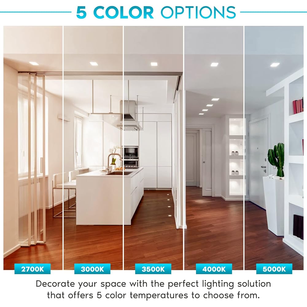 LUXRITE 16-Pack 4 Inch Square LED Recessed Can Lights, 14W=75W, 5 Color Options 2700K-5000K, 950 Lumens, Dimmable LED Retrofit Kit, Wet Rated, IC Rated, Energy Star, ETL Listed -