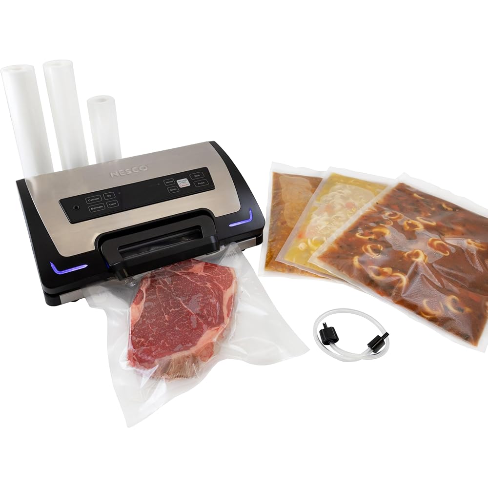 Nesco Premium Vacuum Sealer Kit featuring LiquidLock™, Includes large variety of Bags and Rolls VS-22LB, Built-in Canister Sealing Function: Home & Kitchen