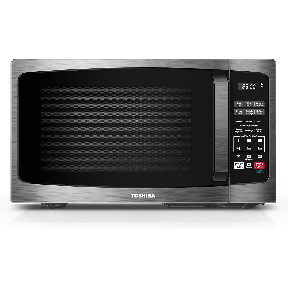 TOSHIBA ML-EM09PA(BS) Small Microwave Oven with 6 Auto Menus, Mute Function & Child Lock, LED Lighting, Perfect for Apartment, 0.9 Cu Ft, 10.6 Inch Removable Turntable, 900W, Black Stainless Steel: Home & Kitchen
