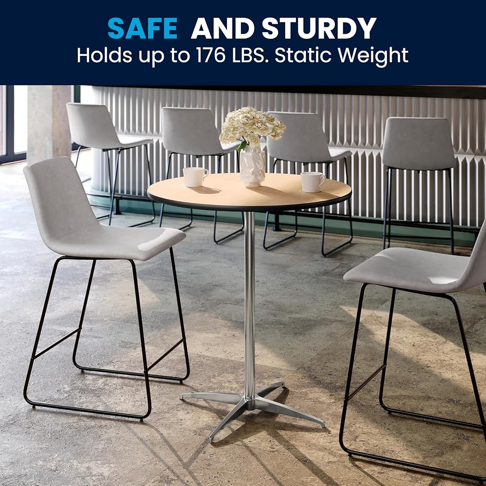 Flash Furniture Lars 30'' Round Wood Cocktail Table with 30'' and 42'' Columns, Adjustable Wood Bar Height Table for Events or Home Use, Natural : Flash Furniture: Home & Kitchen