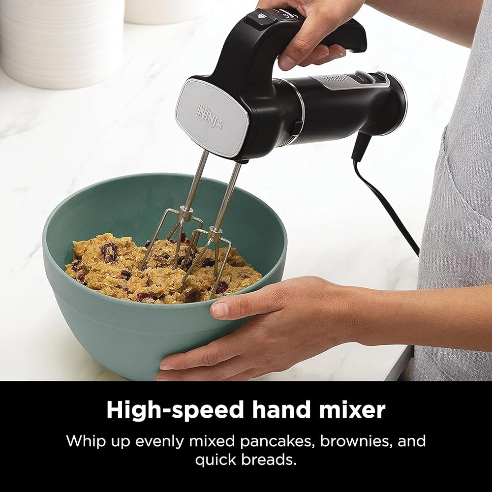 Ninja Hand Mixer, Immersion Blender, Foodi Power Mixer System, 750-Peak-Watt Handheld Emulsion Blender & Electric Hand Mixer Combo With Whisk, Beaters & 3-Cup Blending Vessel,120 volts, Black CI101: Home & Kitchen