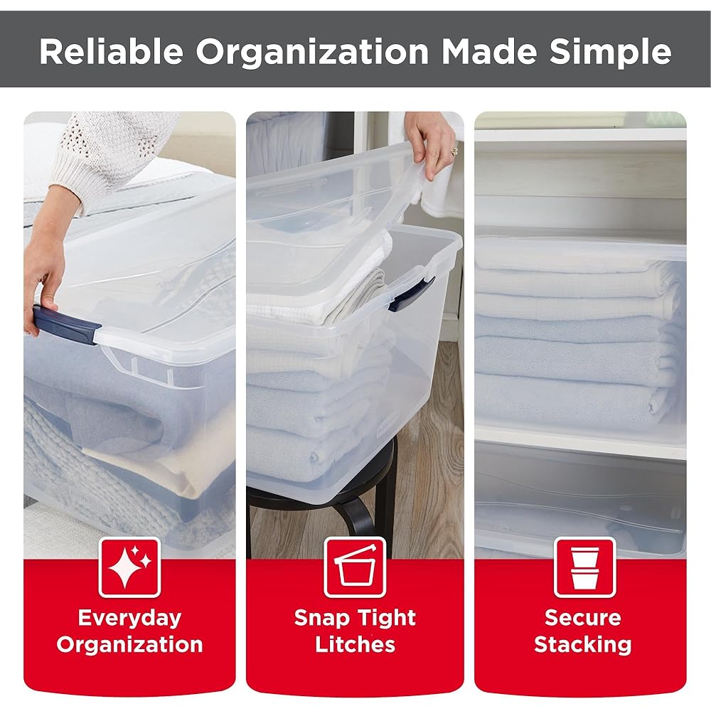 Rubbermaid Cleverstore 95 Qt Clear Storage Bins with Lids, 4-Pack, Stackable, BPA-Free, Made in USA : Industrial & Scientific