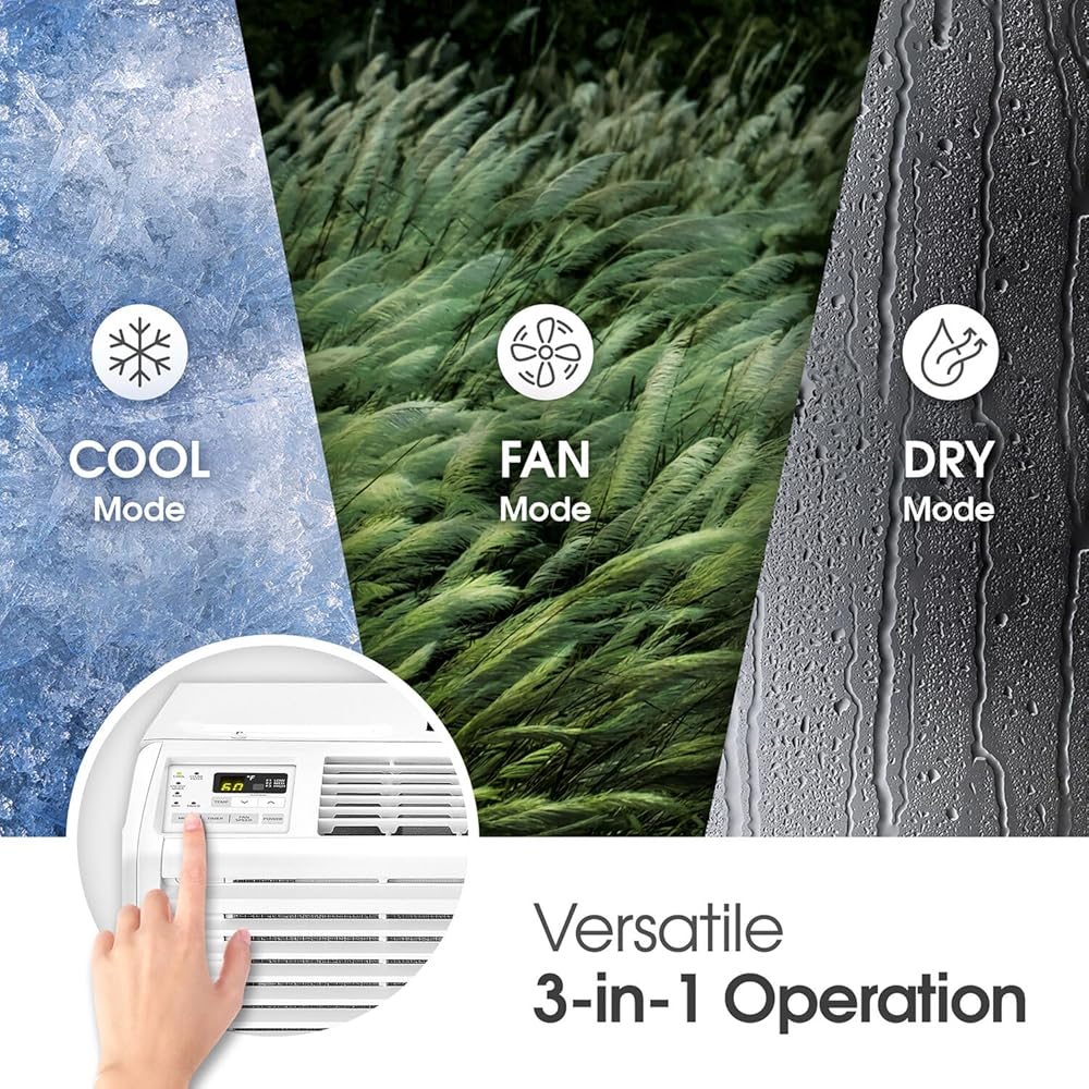 LG 6,000 BTU Window Air Conditioner, 115V, Cools 250 Sq.Ft. for Bedroom, Den, Living Room, Quiet Operation, with Remote, 2 Cooling & Fan Speeds, 2-Way Air Deflection, Auto Restart, White : Home & Kitchen