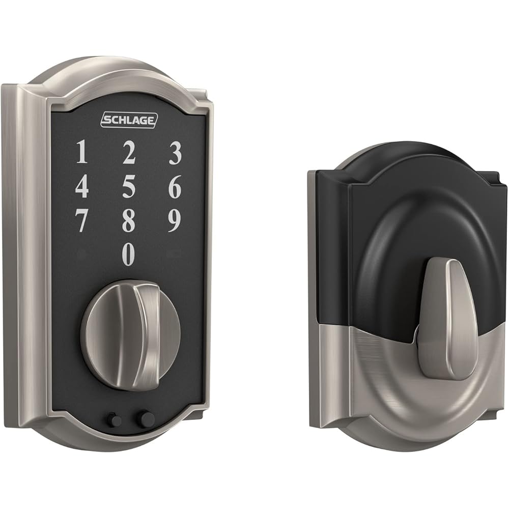 Schlage BE375 CAM 619 Touch Camelot Deadbolt, Electronic Keyless Entry Lock, Satin Nickel -