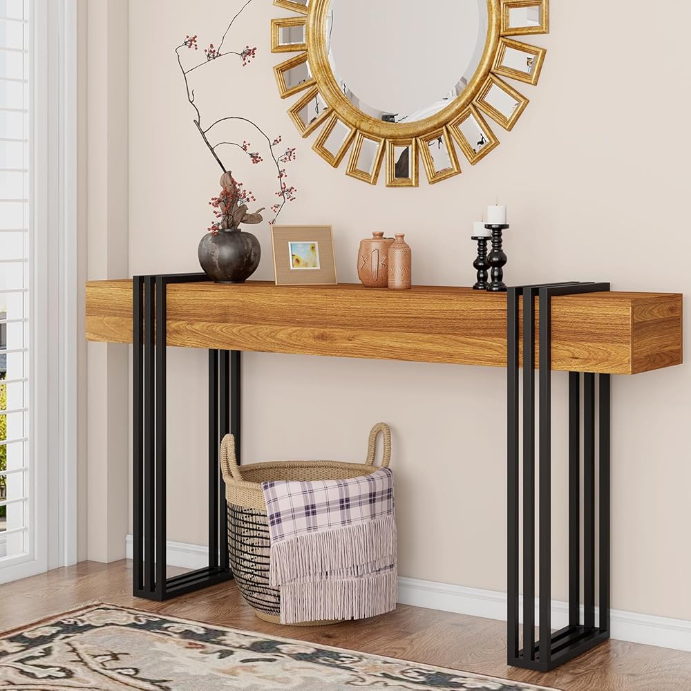 knoworld 63 Inch Long Console Table, Industrial Sofa Table Behind The Couch Rectangular Entryway Table for Entrance Hallway Living Room, Brown : Home & Kitchen