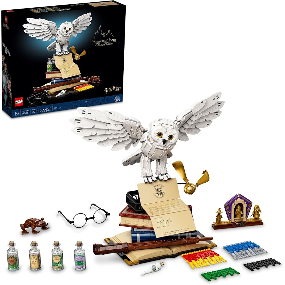 LEGO Harry Potter Hogwarts Icons - Collectors' Edition 76391 20th Anniversary Collectable Hedwig Owl Model, with 3 Exclusive Golden Minifigures: Dumbledore, McGonagall and Hagrid; Great Gift Idea : Toys & Games