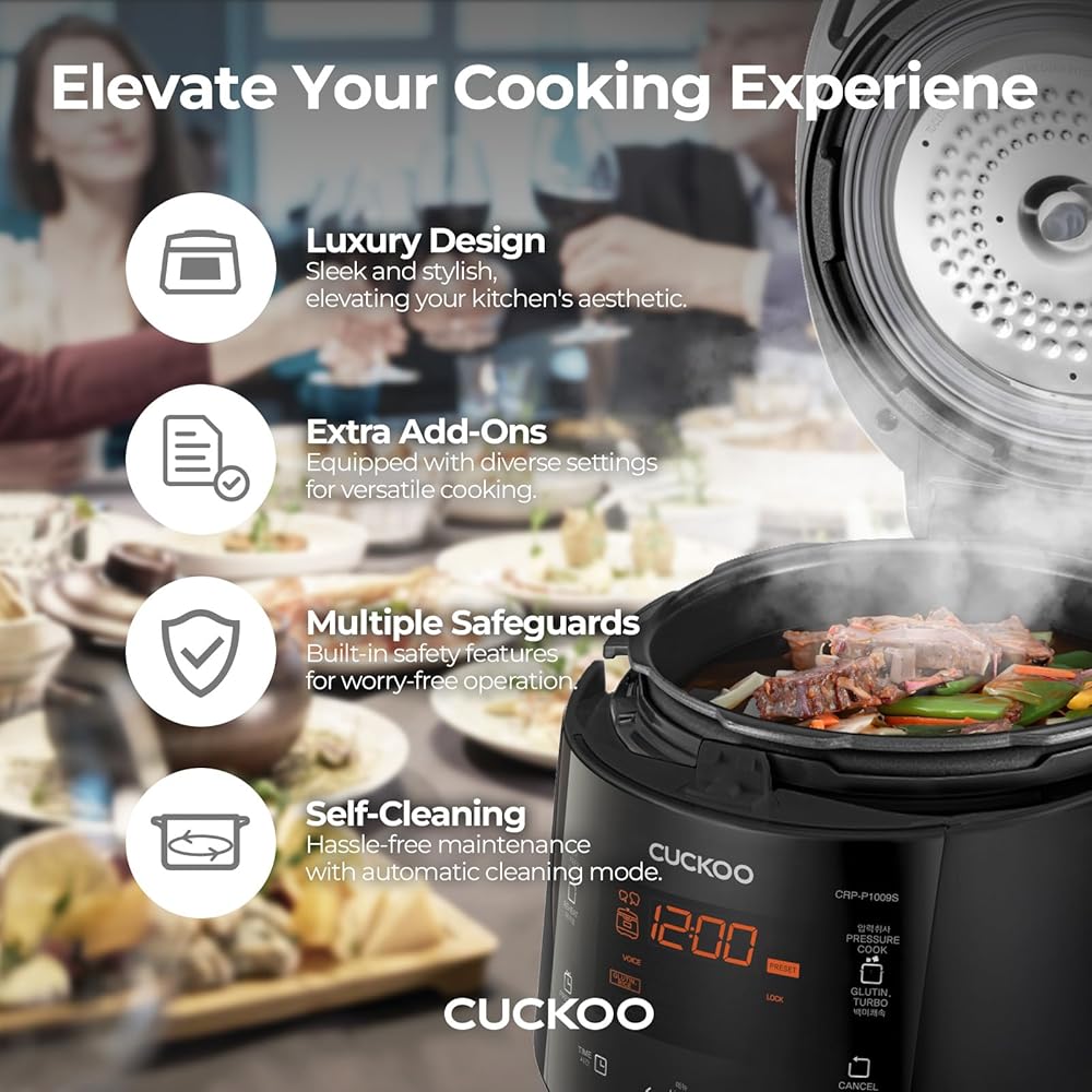 CUCKOO CRP-P0609S 6-Cup (Uncooked) / 12-Cup (Cooked) High Pressure Rice Cooker & Warmer with Nonstick Inner Pot, 12 Menu Options, Fuzzy Logic Tech, 3 Voice Guide, Auto Clean (Black/Copper): Home & Kitchen