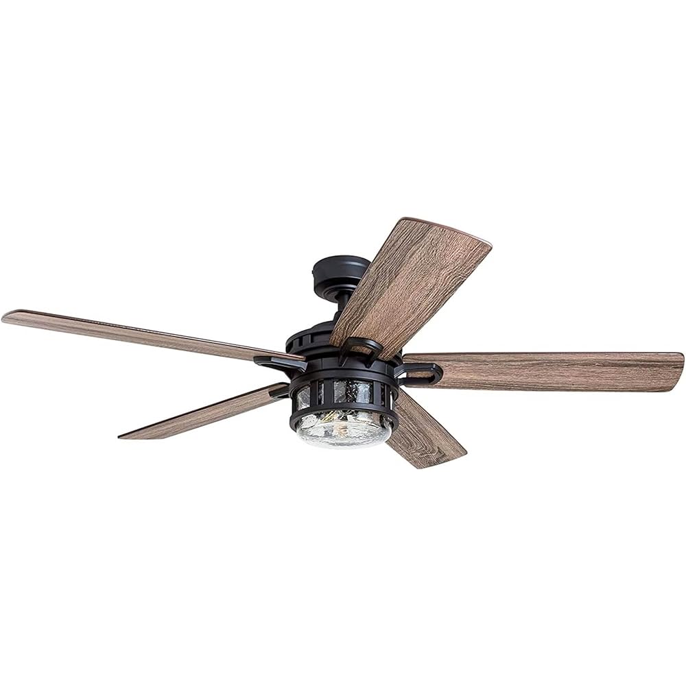 Honeywell Ceiling Fans Bonterra Modern 52 Inch Ceiling Fan with Light, Remote Control Fan, LED Indoor Fan with 5 Blades, Brown Pine and Black Blade Finish Options, Matte Black (50690-01) -