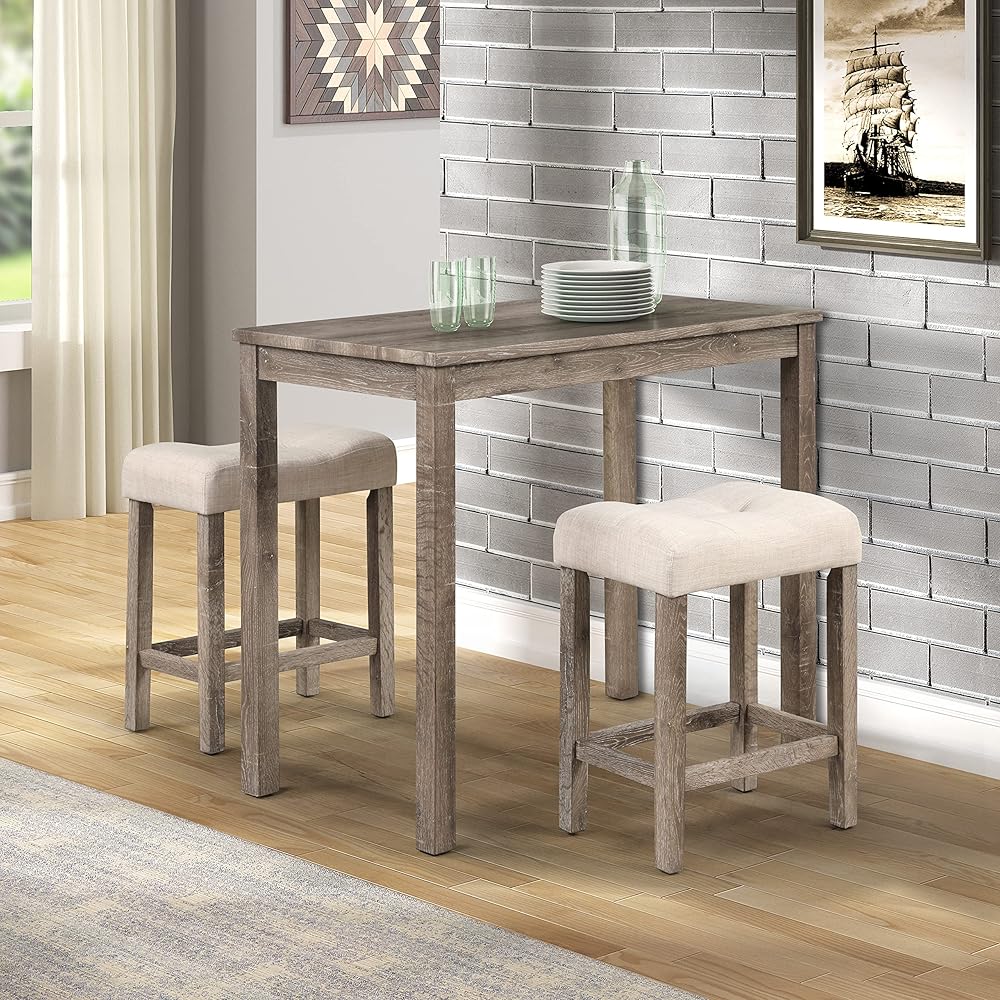 - Roundhill Furniture Sora Wood 3-Piece Counter Height Dining Set, Taupe - Table & Chair Sets