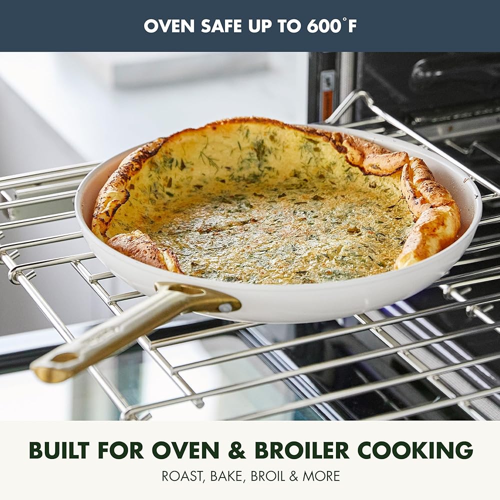 GreenPan 3 Piece Frying Pan Set, Induction Compatible 8” 10” & 12” Skillets, Ceramic Nonstick PFOA & PFAS-Free, Hard Anodized, Gold Handles, Dishwasher and Oven Safe, Navy, Taupe, Cream: Home & Kitchen