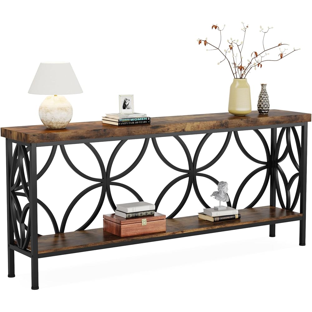LITTLE TREE Sofa Table, 70.9 Inch Industrial Behind Couch Table with Storage Shelves, Narrow Long Console Table for Entryway, Living Room, Foyer, Hallway, Office : Home & Kitchen