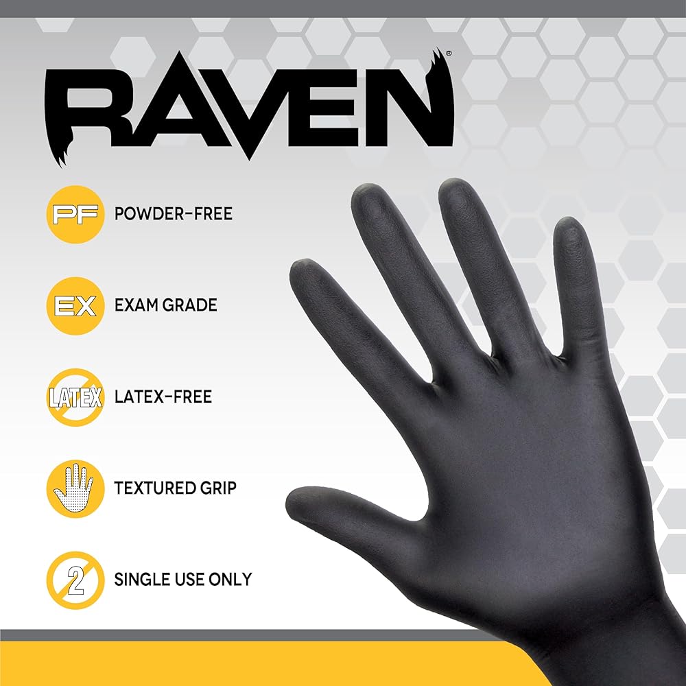 Raven Powder Free Nitrile Disposable Gloves - 10 Boxes / 100 Ea. | 1000 Gloves Total |7 Mil | Latex Free, Single Use |: Tools & Home Improvement