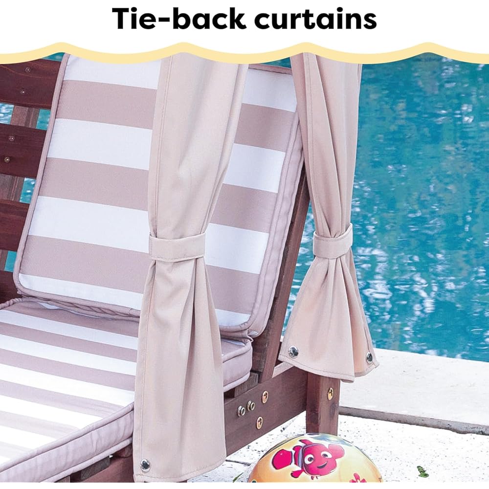 KidKraft Wooden Outdoor Double Chaise Lounge with Cup Holders, Patio Furniture for Kids or Pets, Espresso with Oatmeal and White Striped Fabric : Everything Else