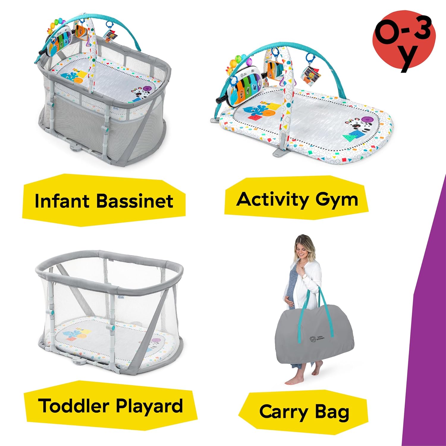: Baby Einstein Kick & Snooze 3-in-1 Foldable Playard, Bassinet and Musical Play Gym, Includes Fitted Sheet, 3-Step Easy Fold, Piano Toy with 25+ Minutes of Music, Grows with Baby, Ages 0 Months and Up : Baby