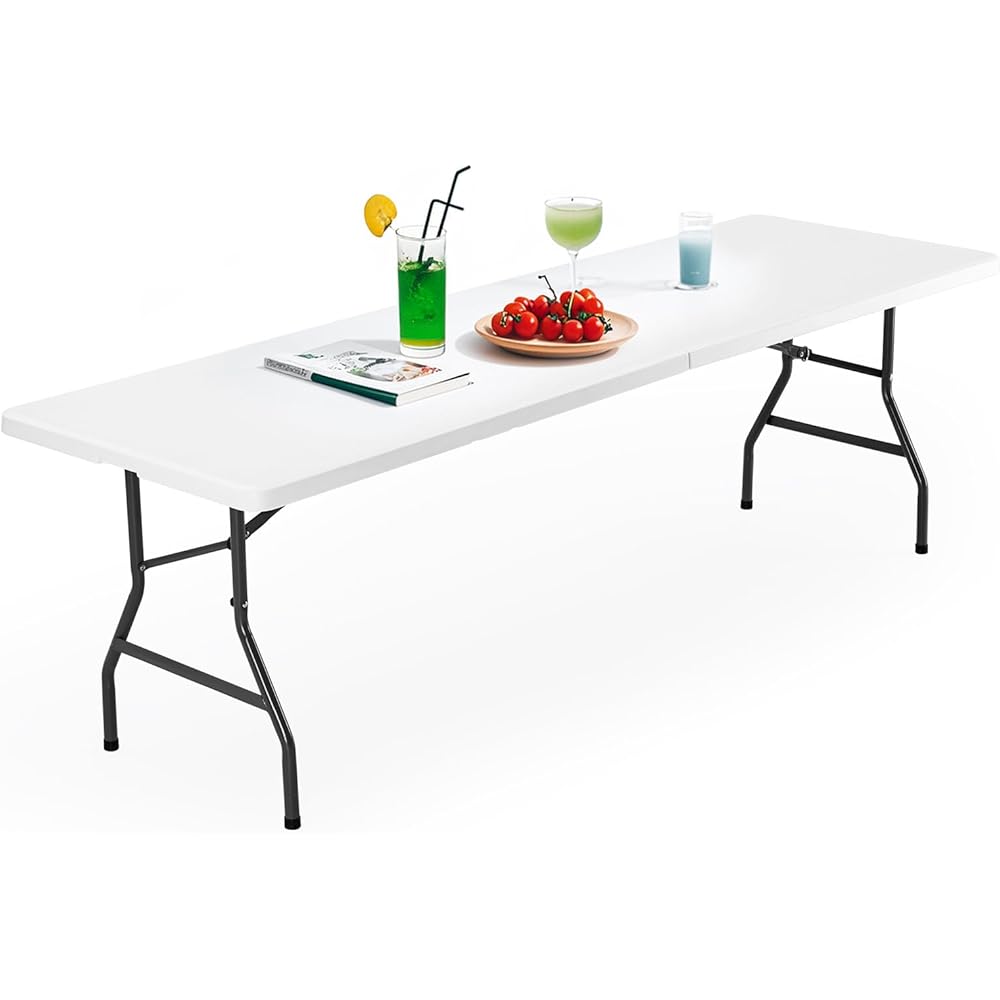DUMOS 8ft Plastic Folding Table, Indoor Outdoor Portable Heavy Duty Table w/Carrying Handle, Lock for Camping Picnic Party Dining, White : Home & Kitchen