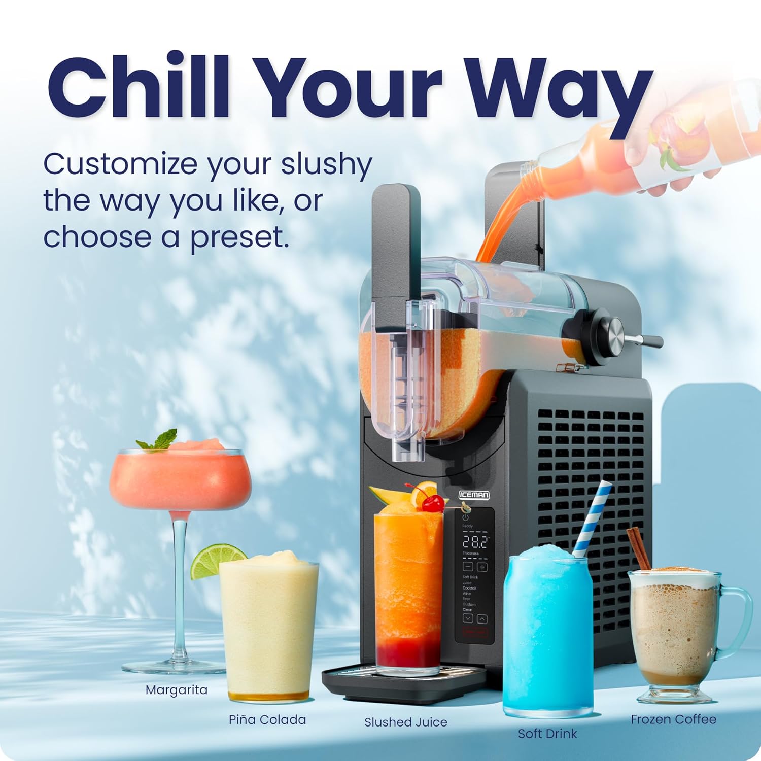 Iceman Slush-Ease Slushie Machine, Frozen Drink Maker & Slushy Machine with 5 Presets + Custom Option, Easy-Dispensing Lever for Frozen Margaritas, Frappes, and Slushies - Black : Industrial & Scientific