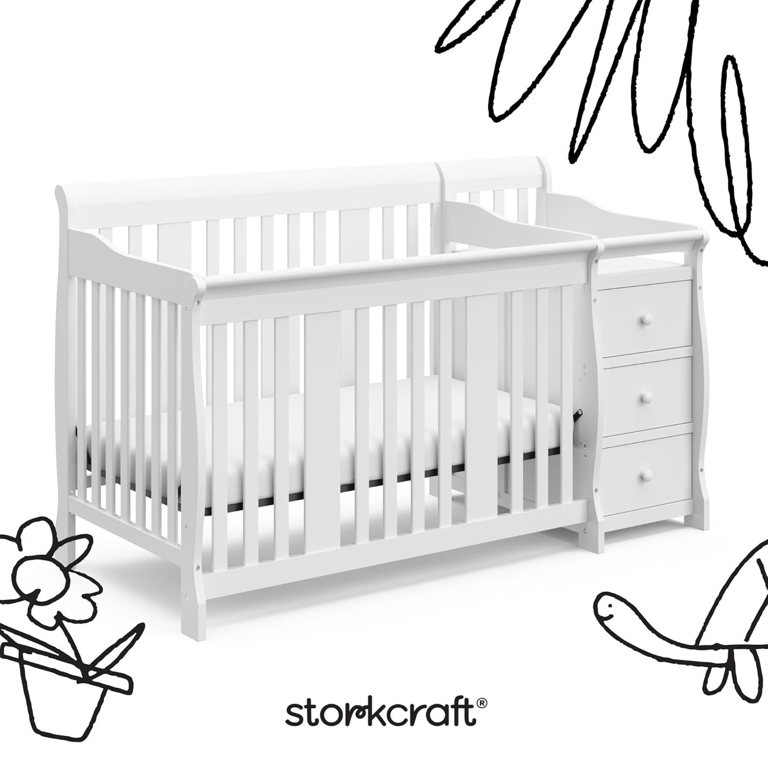 Storkcraft Portofino All-in-One Convertible Crib & Changer (White) – GREENGUARD Gold Certified, Fits Standard Crib Mattress, Converts to Toddler Bed and Full Bed, 4 Adjustable Mattress Heights : Baby