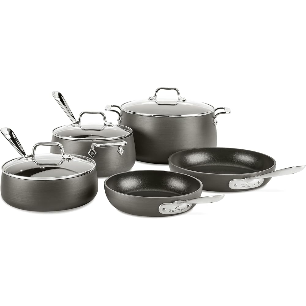 All-Clad HA1 Hard Anodized Nonstick Pots and Pans Set Non Stick Cookware Sets, Oven Broiler Safe 500F, Black: Home & Kitchen