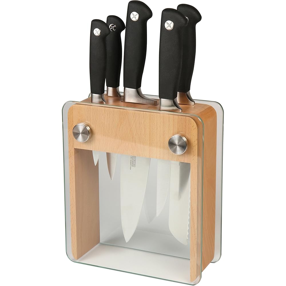 Mercer Culinary M20050 Genesis 6-Piece Wood / Glass Knife Block Set: Home & Kitchen