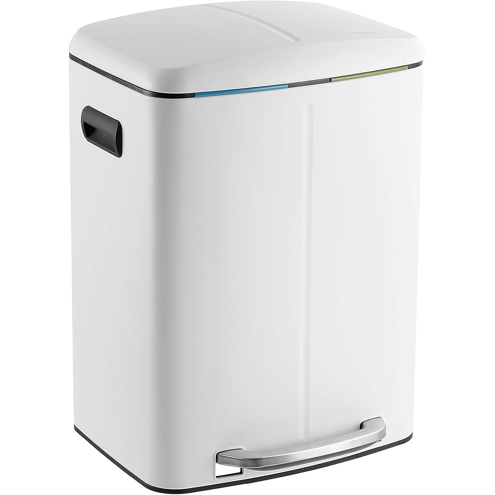 happimess HPM1005C Marco Rectangular 10.5-Gallon Double Bucket Garbage Can with Soft-Close Lid, White