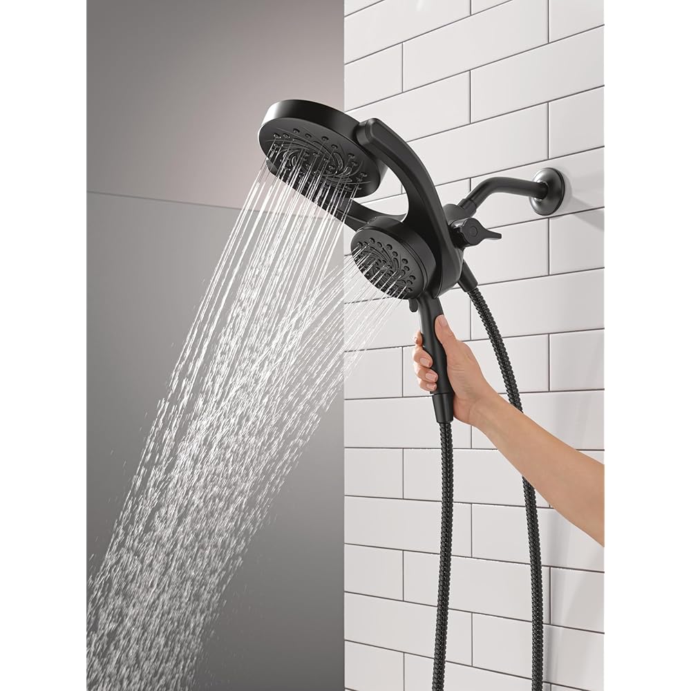 Delta 5-Setting HydroRain 2-in-1 Dual Shower Head with ProClean Spray, Matte Black High Pressure Shower Head with Handheld Spray, 1.75 GPM Flow Rate, Matte Black 75419BL -