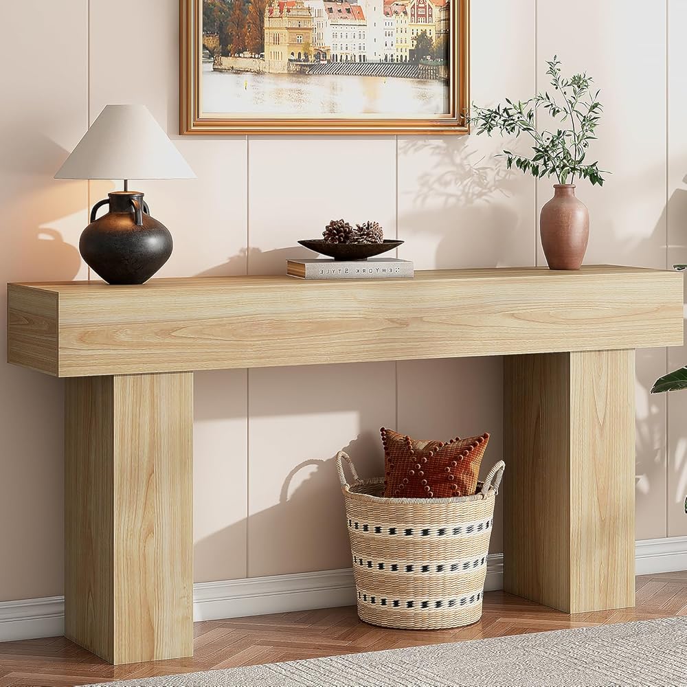 knoworld 63 Inch Long Console Table for Entryway, Farmhouse Wood Rectangular Sofa Table Behind Couch Table, Narrow Entryway Table for Living Room, Entrance, Hallway, Foyer, Easy Assembly (Natural) : Home & Kitchen