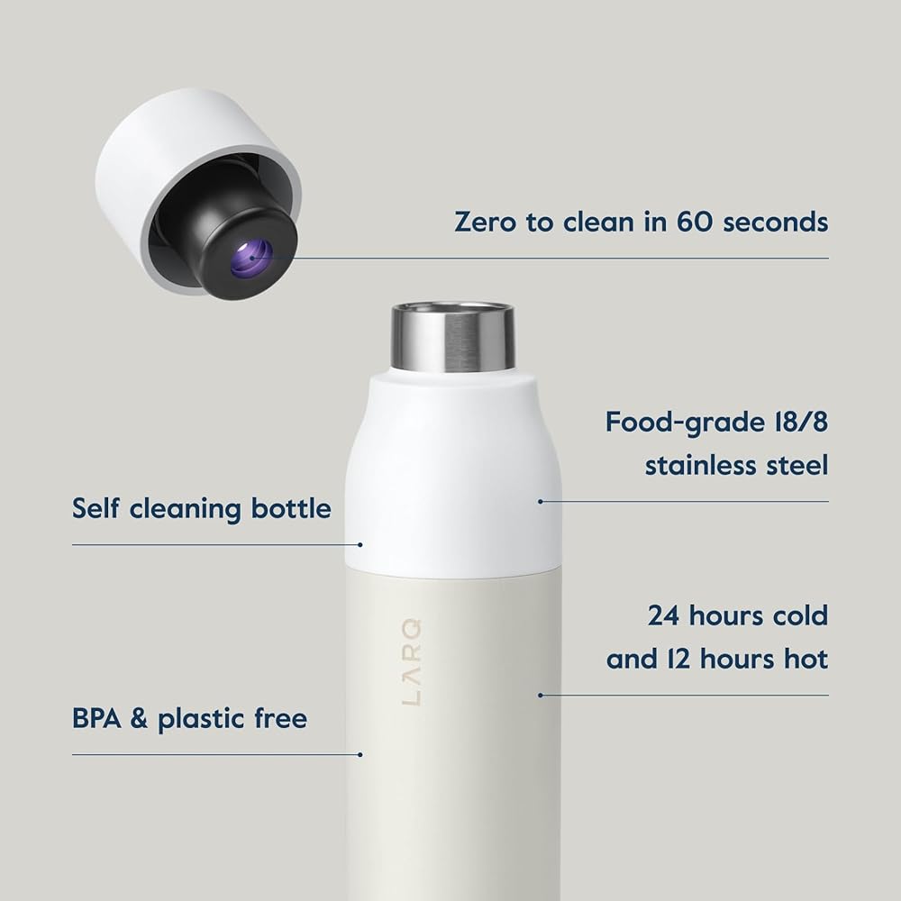 LARQ Bottle PureVis 25 oz - Self-Cleaning and Insulated Stainless Steel Water Bottle with UV Water Purifier and Award-winning Design | Reusable & Travel Friendly, Granite White : Sports & Outdoors