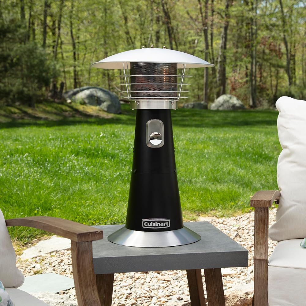 Cuisinart Portable Tabletop Patio Heater, 11,000 BTU Outdoor Propane Heater with Safety Tilt Switch and Adjustable Heat, Burner Screen Guard, 30 sq. Foot Heat Range, Black : Home & Kitchen