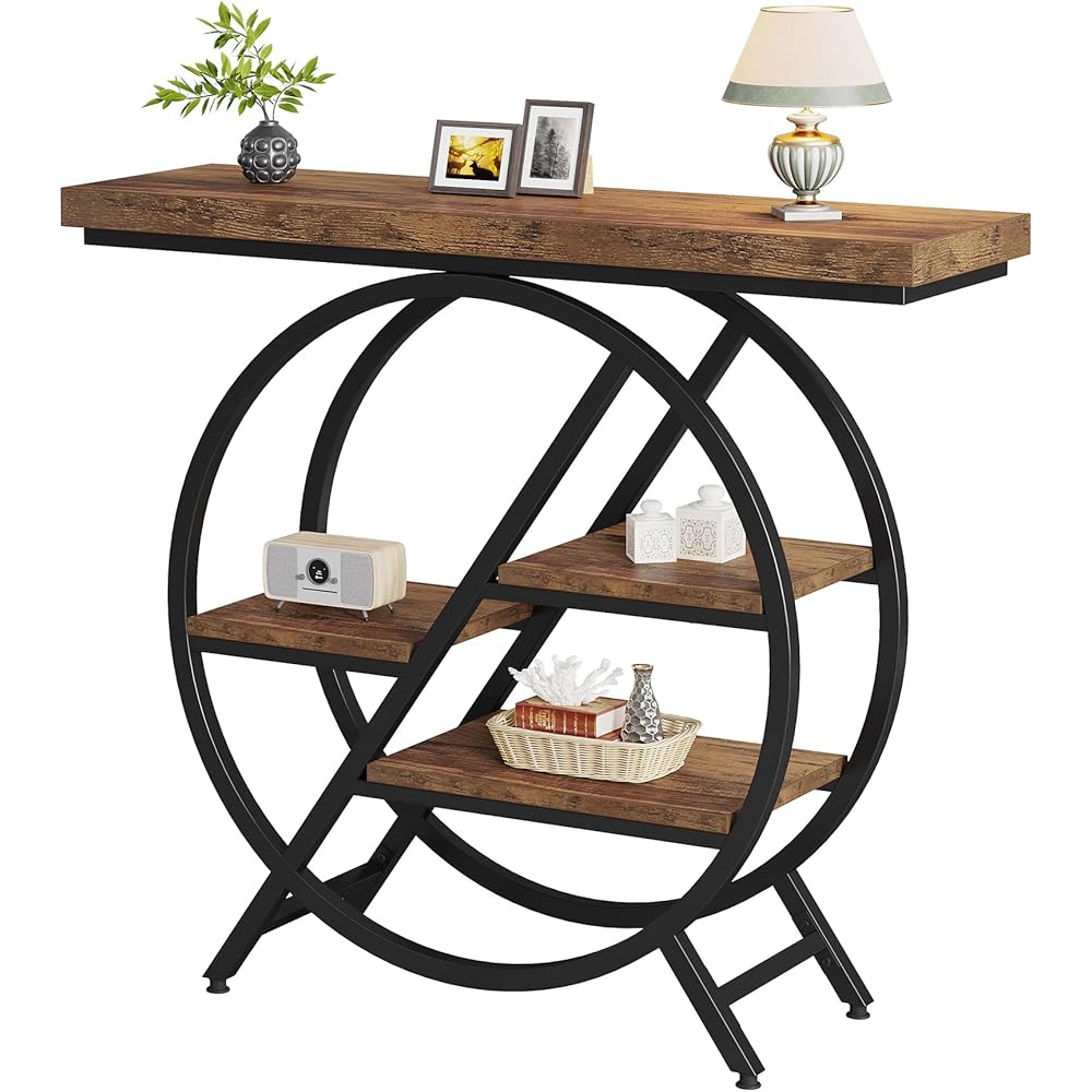 Tribesigns Console Table, 40-Inch Entryway Table with Storage Shelves, 4-Tier Industrial Hallway Sofa Table with Geometric Metal Frame, Accent Table for Living Room, Entryway, Rustic Brown : Home & Kitchen