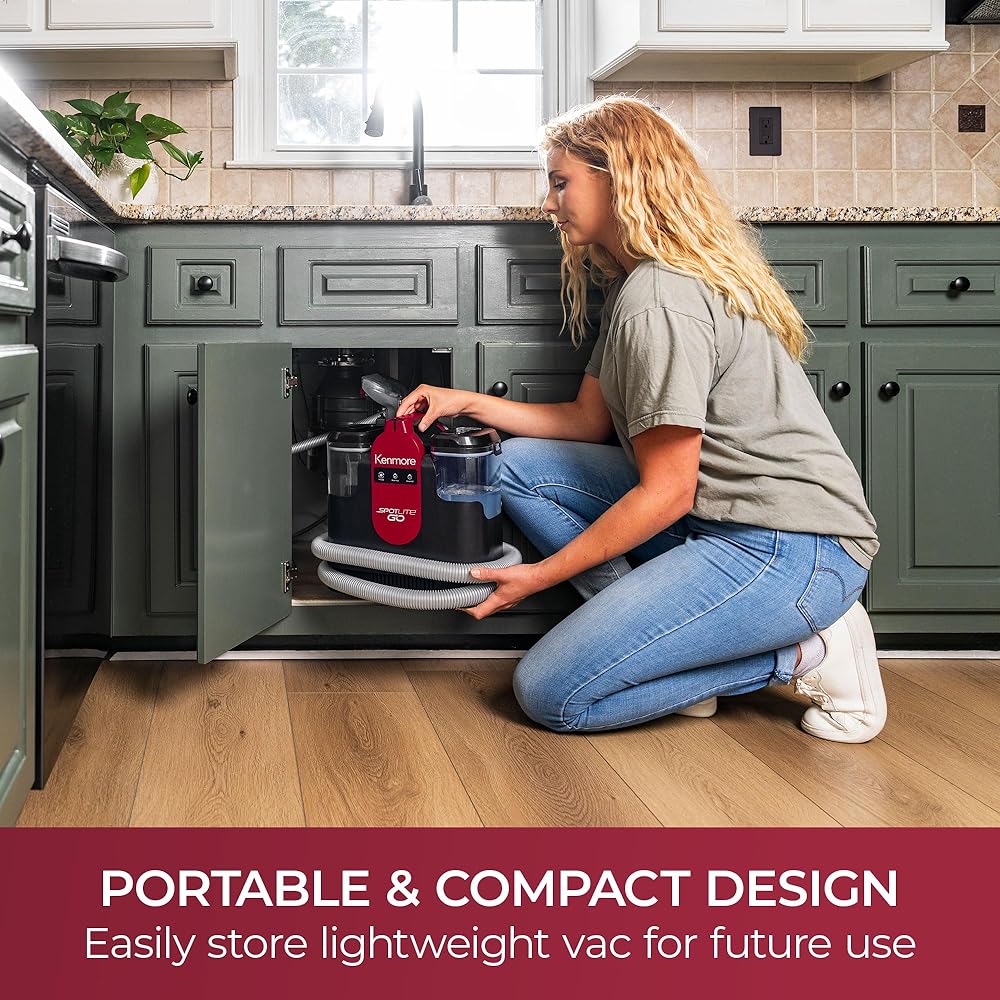 - Kenmore KW1050 SpotLite™ Go Portable Heated Carpet & Upholstery Spot Cleaner, 16Kpa Power Suction with Versatile Tools for Pets, Area Rugs and Couches