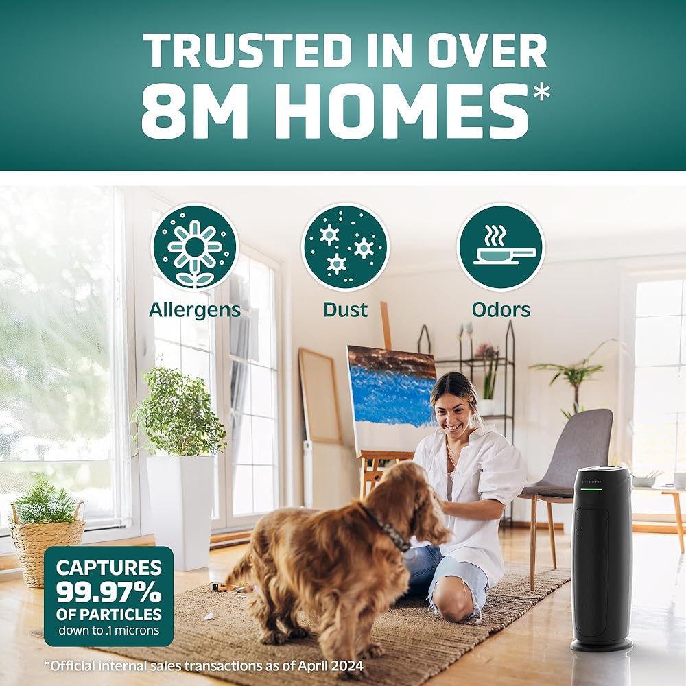 GermGuardian Air Purifier for Home, for Wildfire Smoke, Pets, Pollen, Odor, Mold Spores, Large Rooms Up to 743 Sq. Ft., with HEPA Pure Air Filter, UV-C Light, Air Quality Sensor, 22