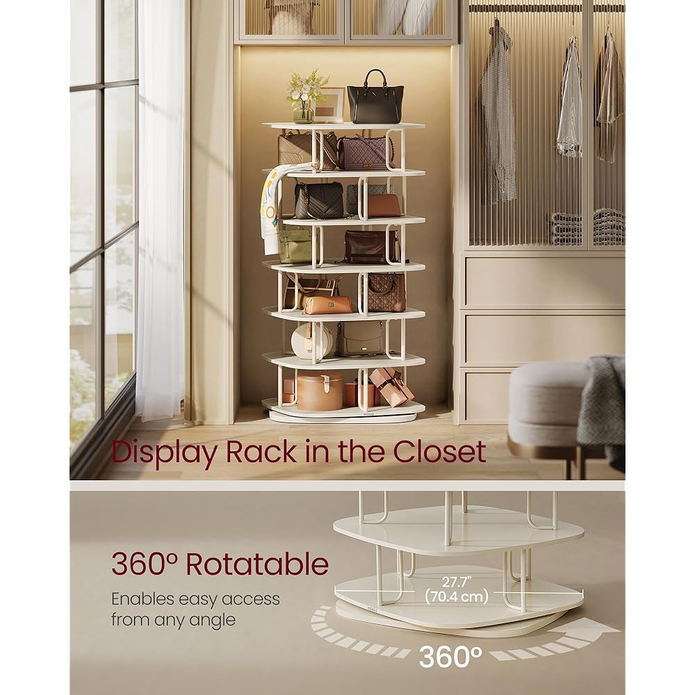VASAGLE 7-Tier Shoe Rack, Rotating Shoe Rack Tower, Shoe Closet Organizer, Shoe Shelf, 28-35 Pairs, 23.6 x 23.6 x 47.2 Inches, for Entryway, Living Room, Closet, Cream White ULBS041W01 : Home & Kitchen