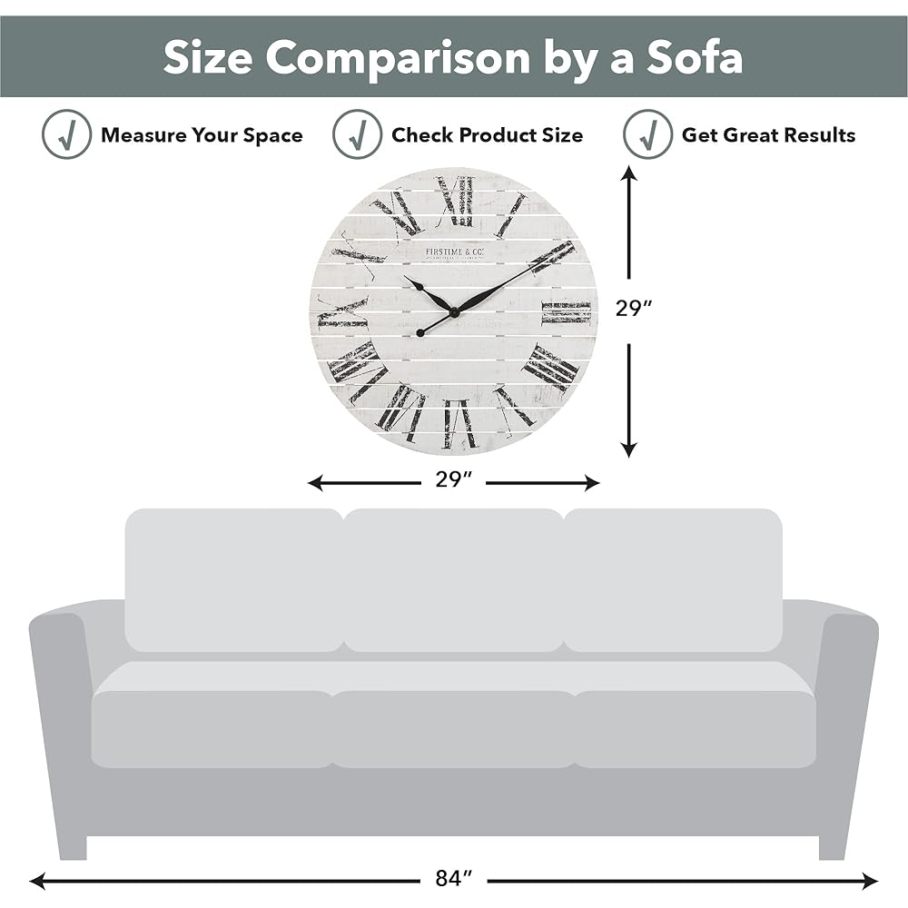 FirsTime and Co. Farmhouse Shiplap Wall Clock, American Crafted, White, Wood, 29 x 2 x 29 in White : Home & Kitchen